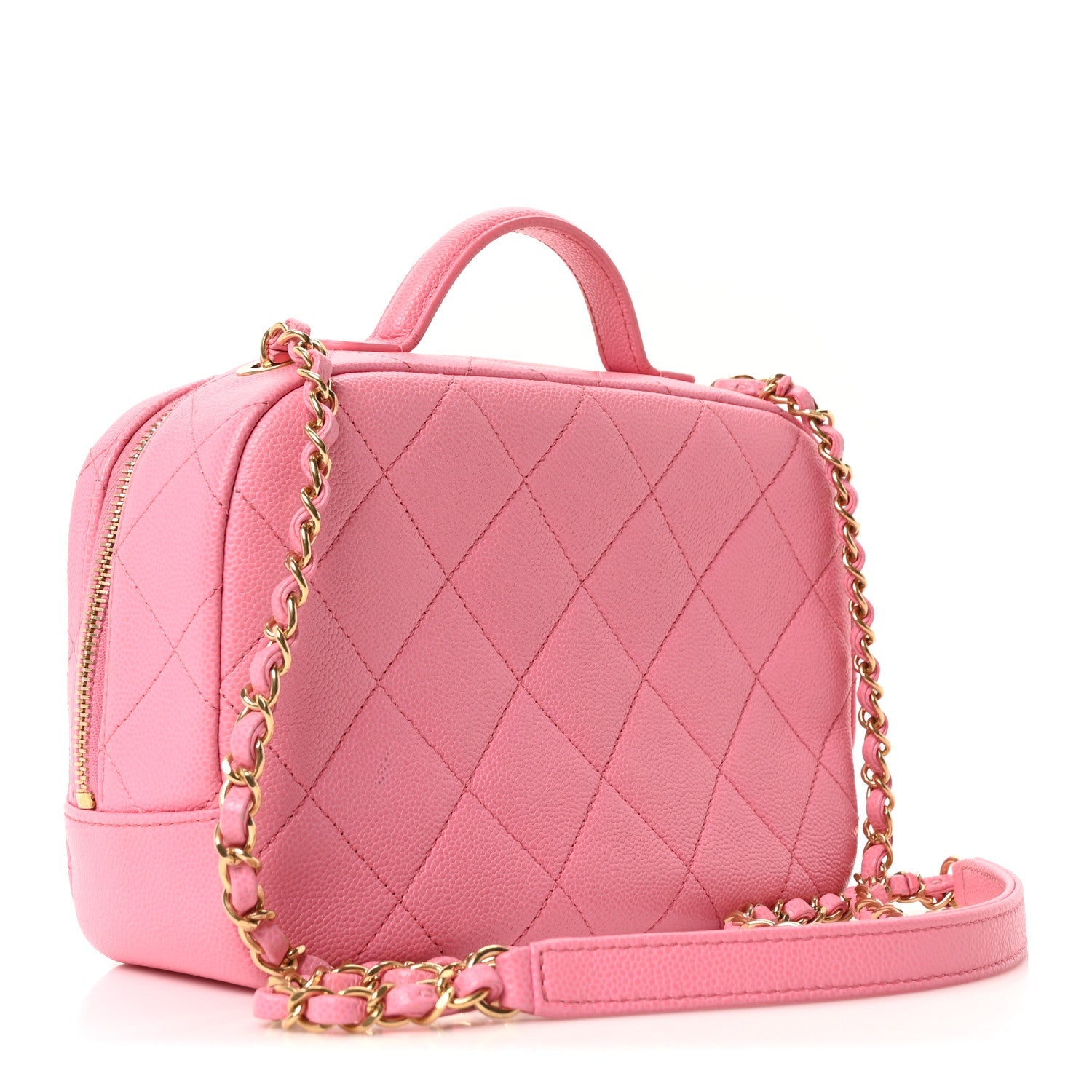Chanel Caviar Quilted CC Small Top Handle Vanity Case Pink