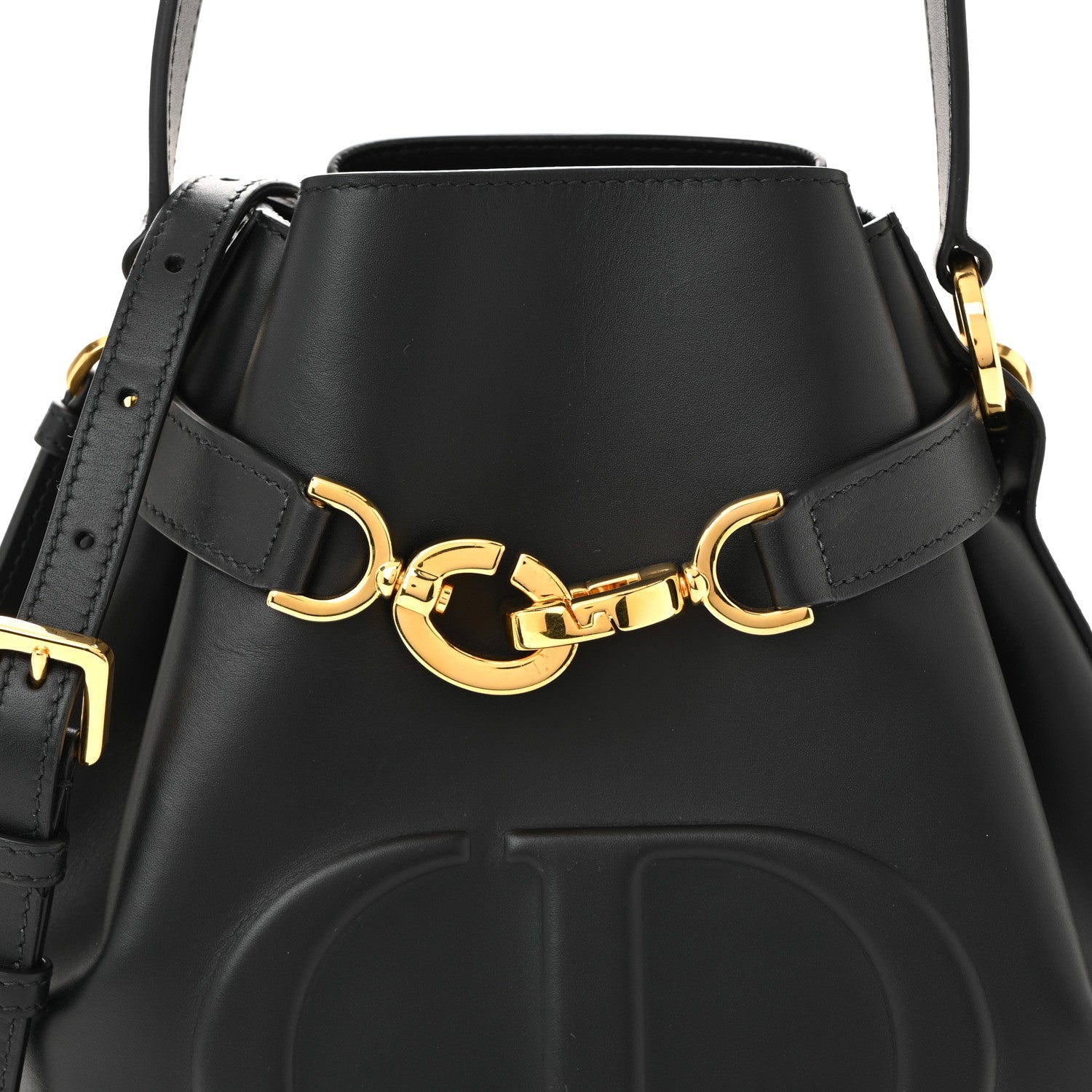 Christian Dior Calfskin CD Embossed Medium C'est Chain Bucket Bag Black
