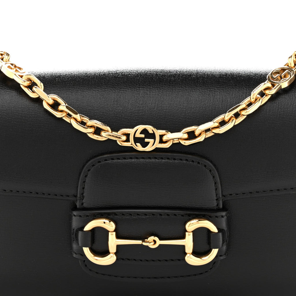 Gucci Azalea Calfskin Small Horsebit 1955 Chain Shoulder Bag Black