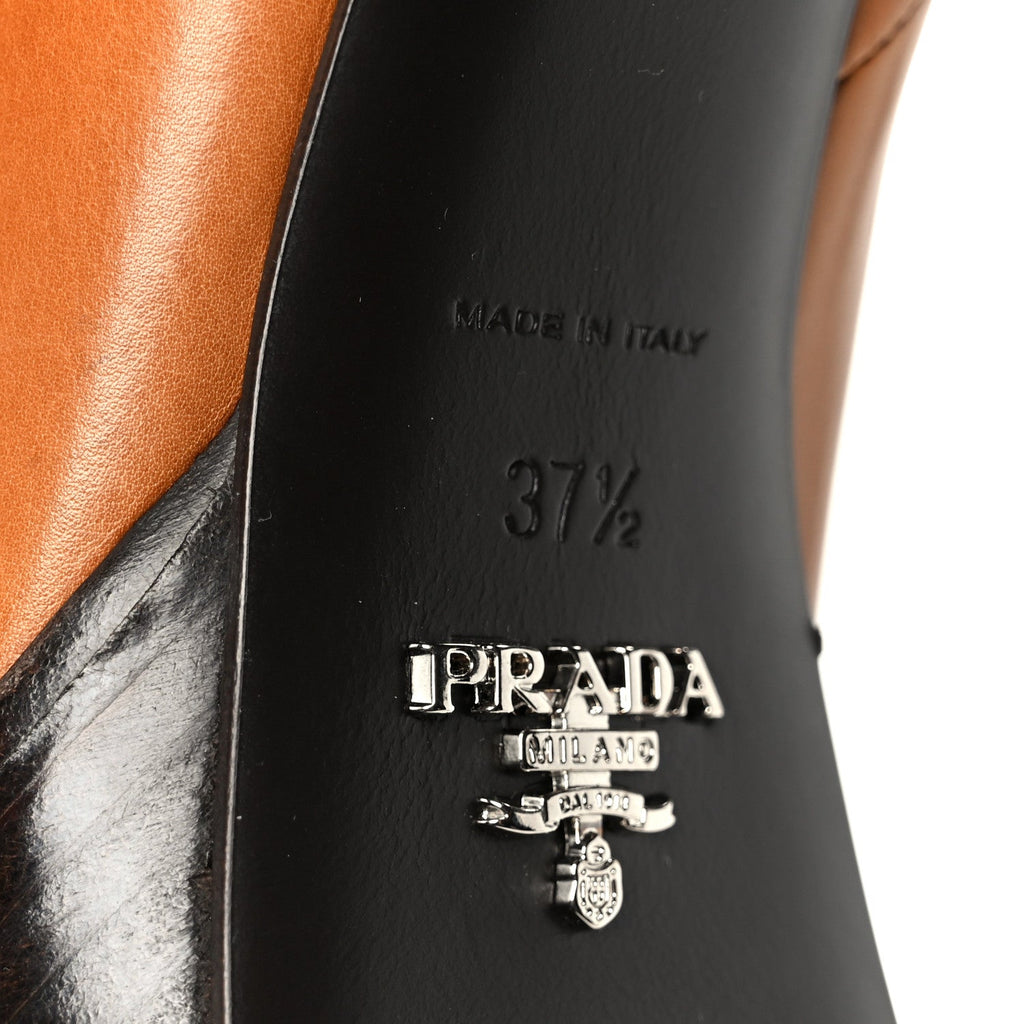 Prada Vitello Platform Ankle Booties 37.5 Cognac