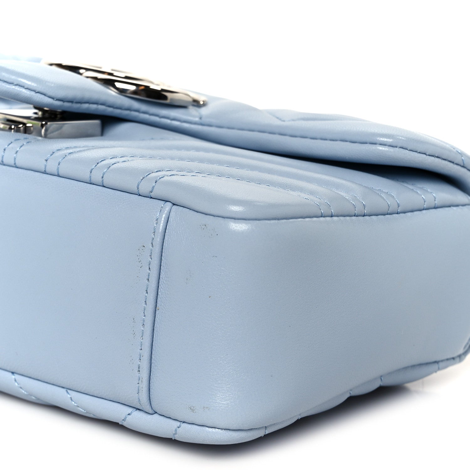 Gucci Lambskin Matelasse Small GG Marmont Shoulder Bag Porcelain Light Blue