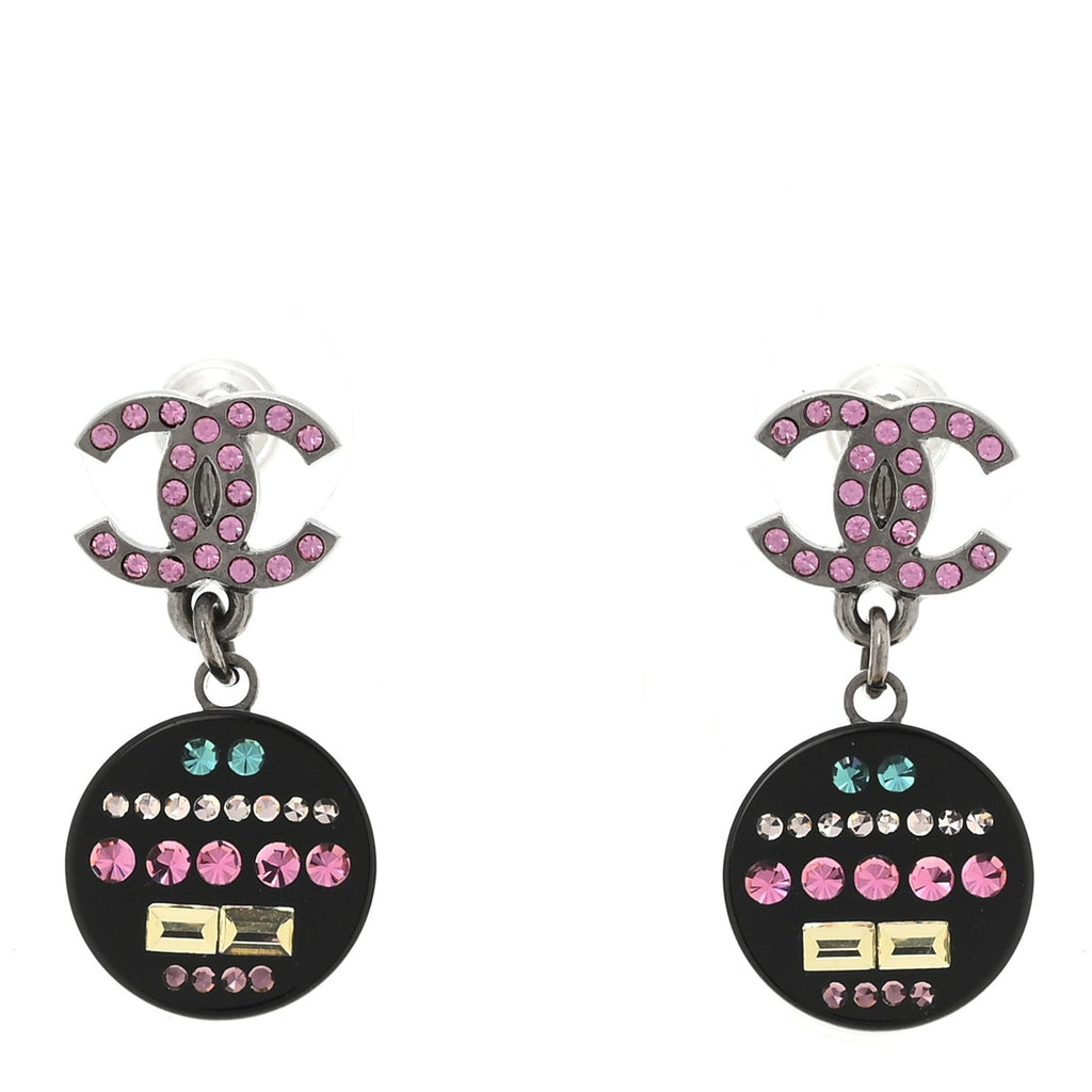 Resin Crystal CC Drop Earrings Black Multicolor