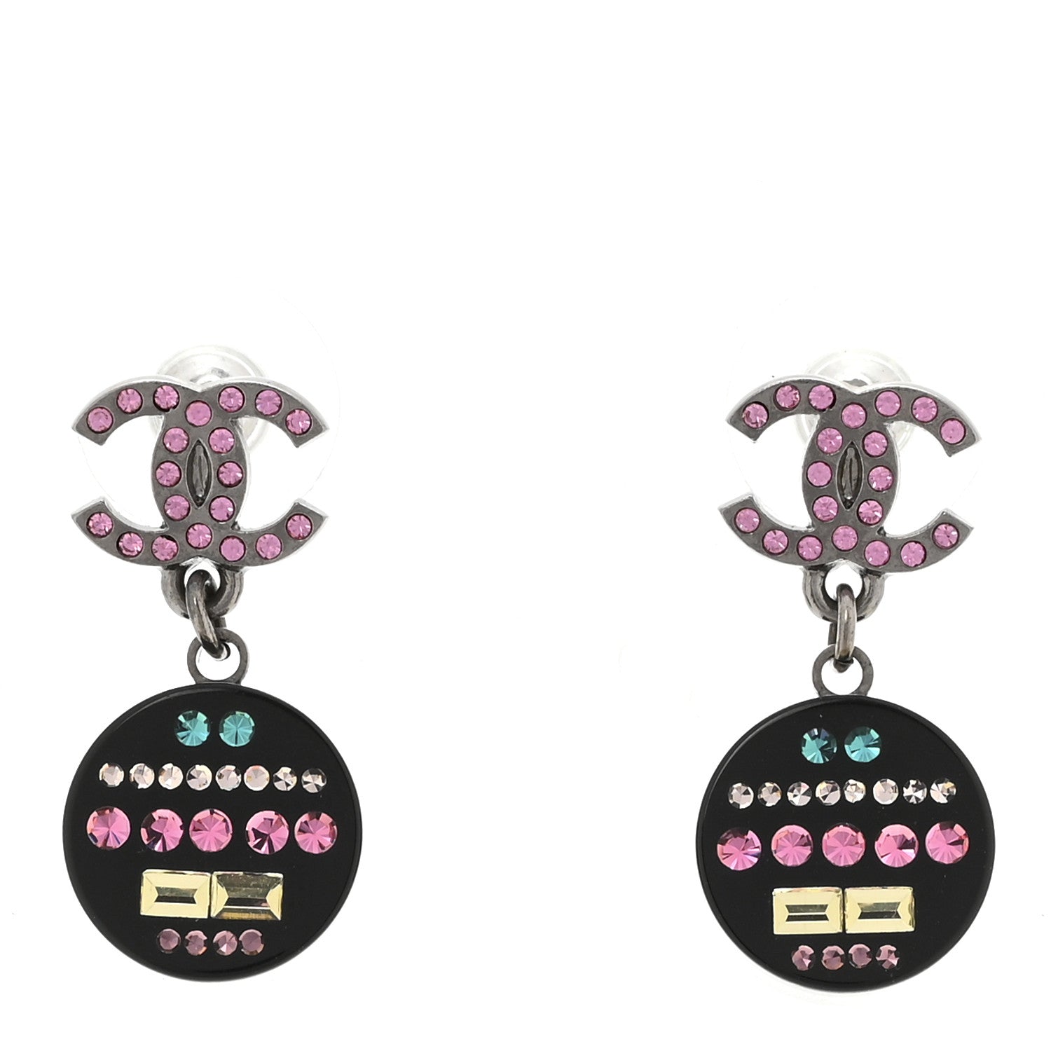 Resin Crystal CC Drop Earrings Black Multicolor