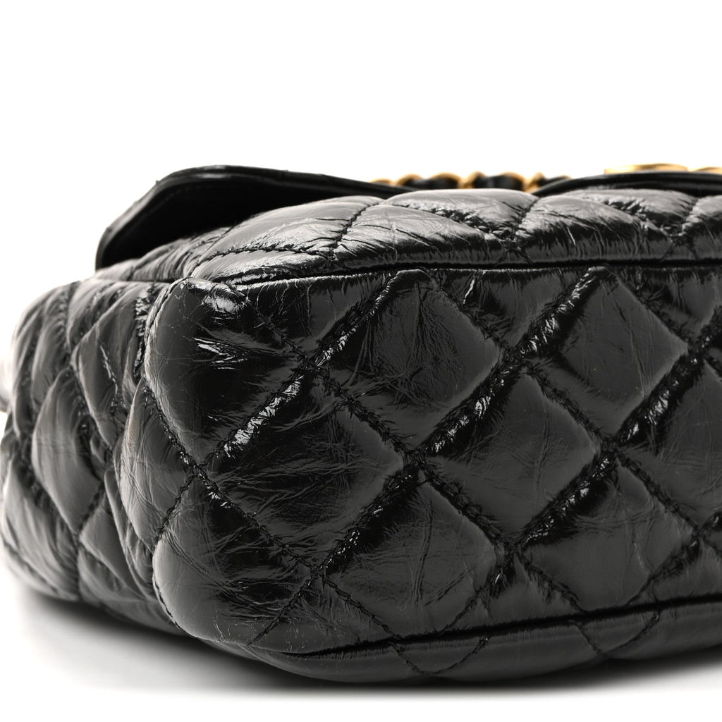 Chanel Shiny Crumpled Calfskin Quilted Wavy CC Hobo Black