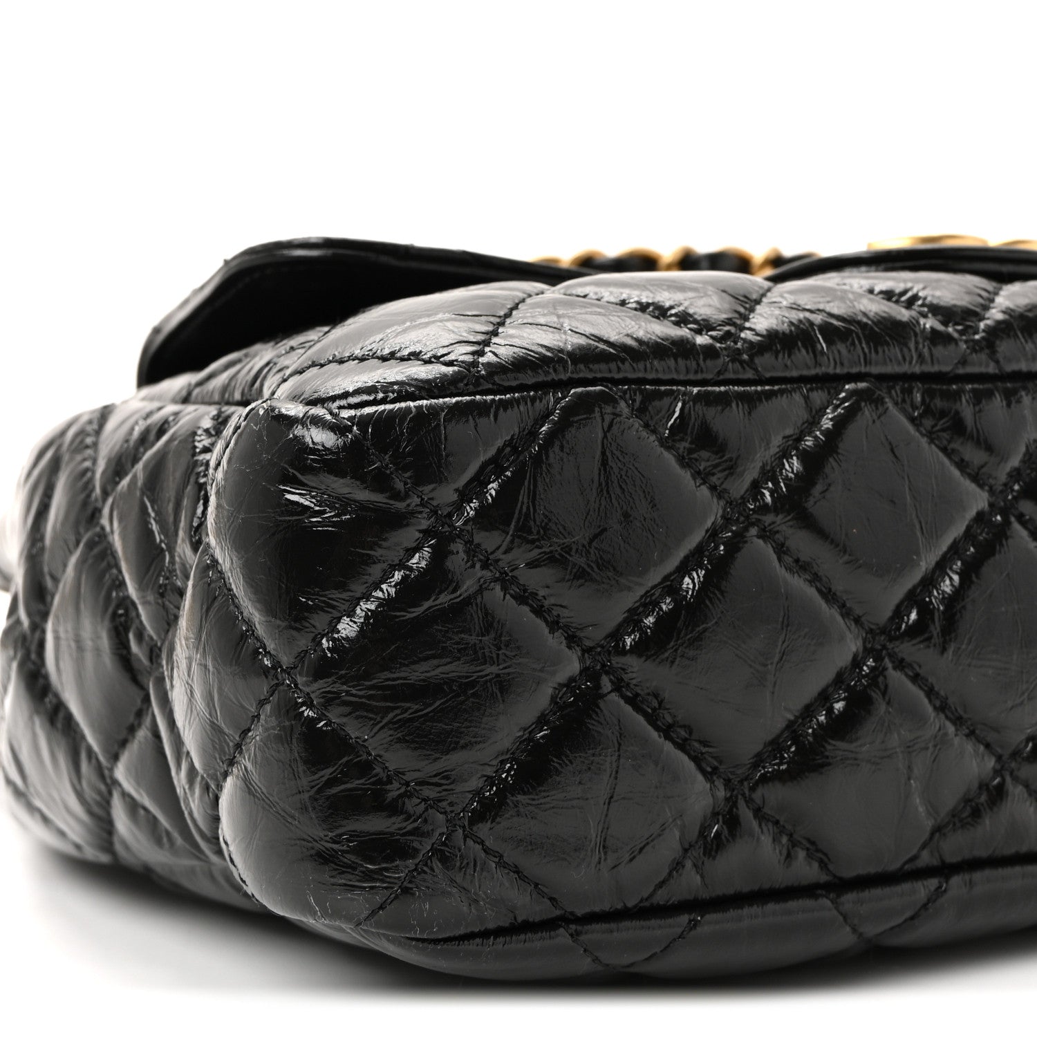 Chanel Shiny Crumpled Calfskin Quilted Wavy CC Hobo Black