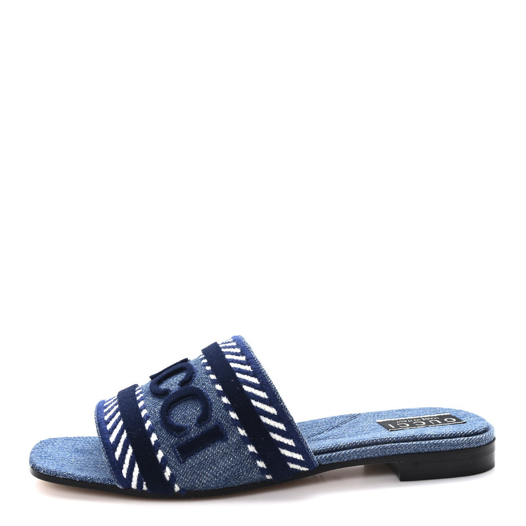 Gucci Plain Spain Denim Logo Slide Sandals 37.5 Light Blue