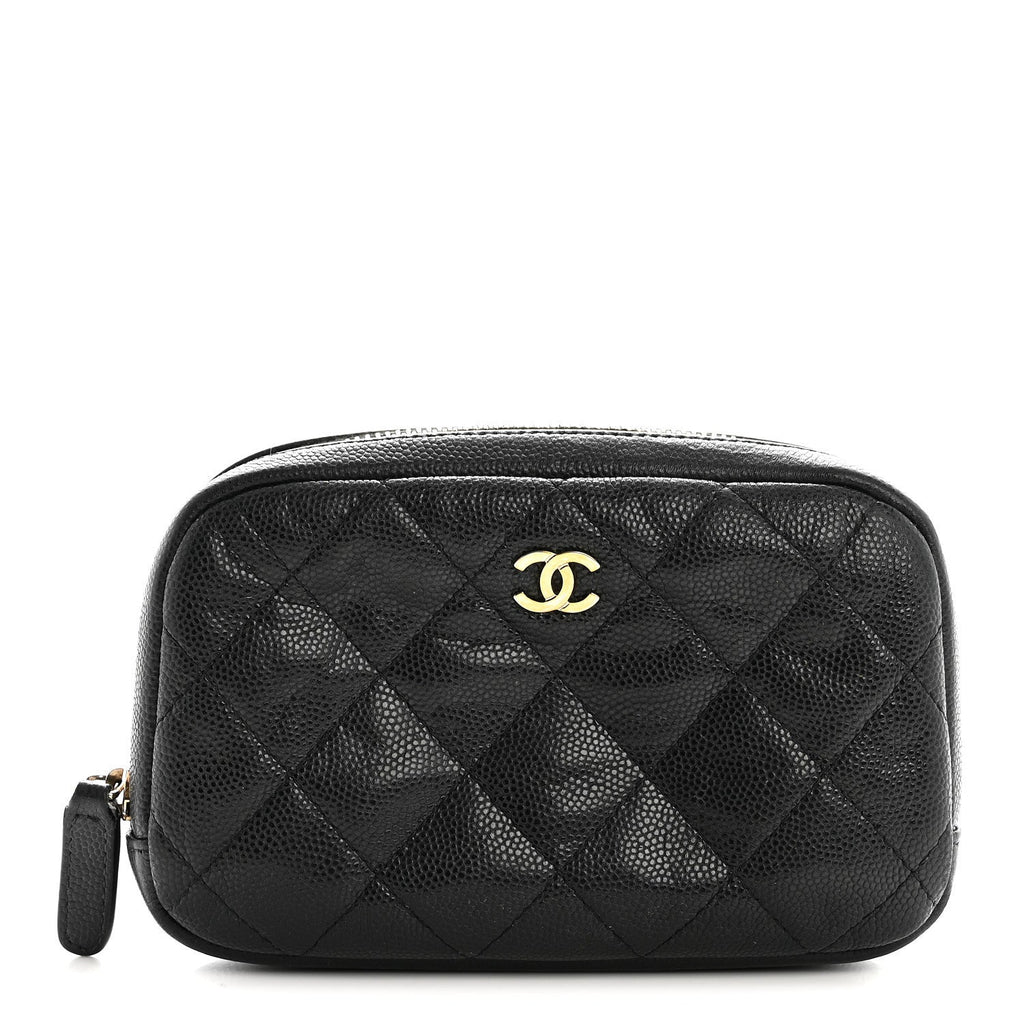 Caviar Quilted Small Curvy Pouch Cosmetic Case Black
