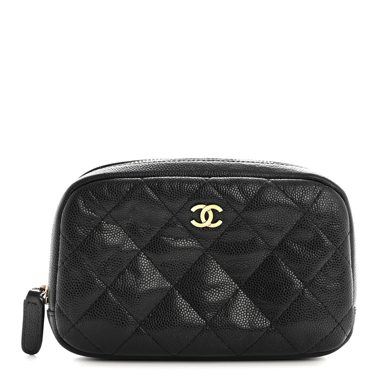 Caviar Quilted Small Curvy Pouch Cosmetic Case Black