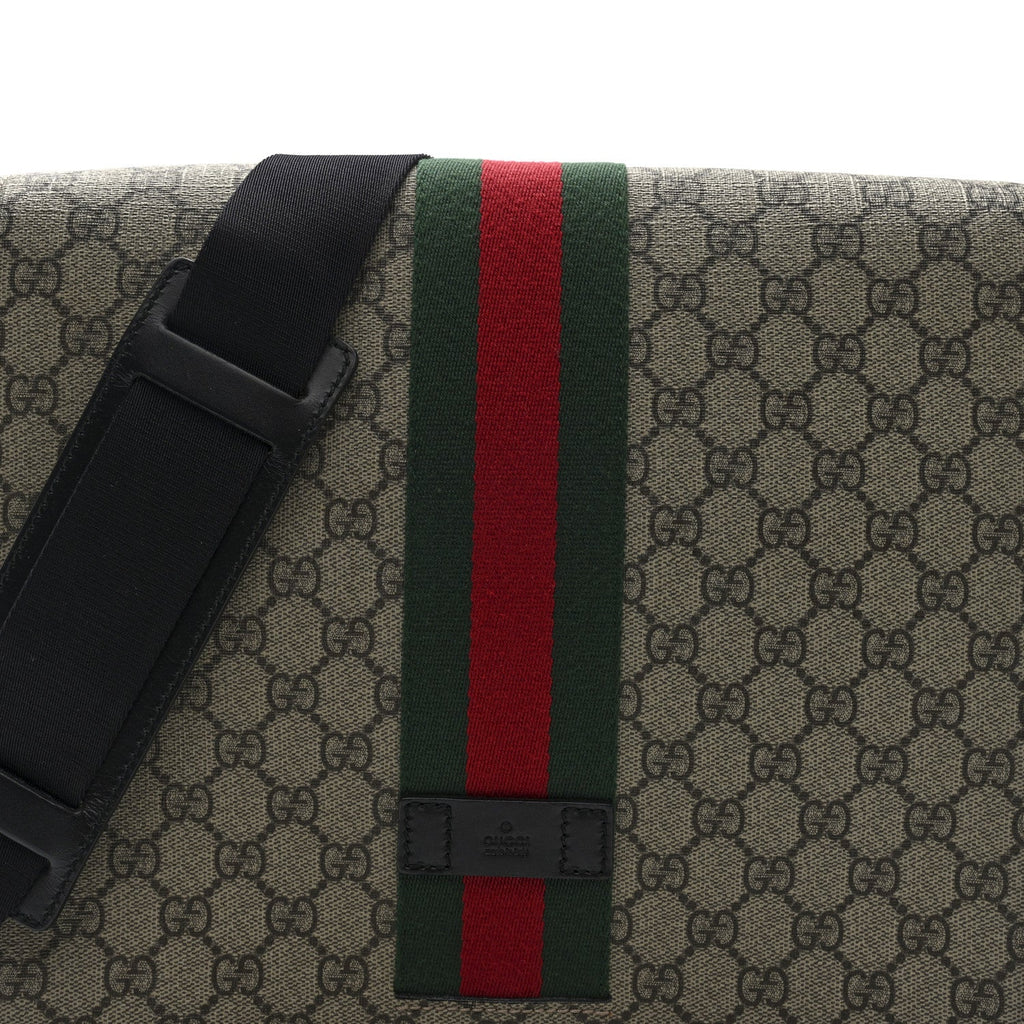 Gucci GG Supreme Monogram Web Flap Messenger Bag Black