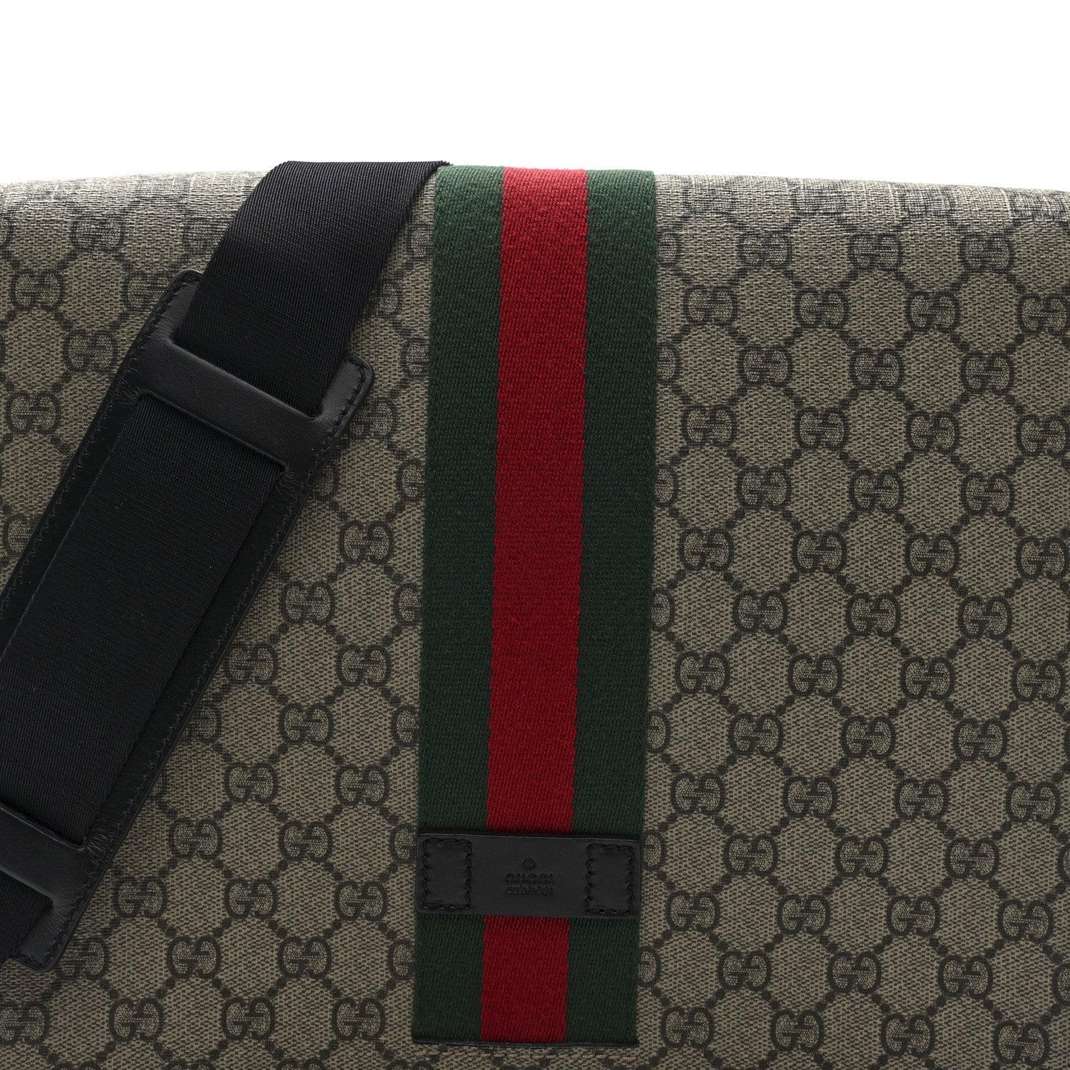 Gucci GG Supreme Monogram Web Flap Messenger Bag Black
