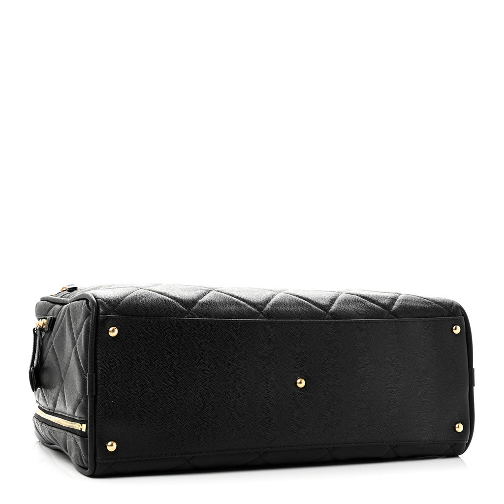 Chanel Shiny Grained Calfskin Quilted Travel Bowling Bag Black