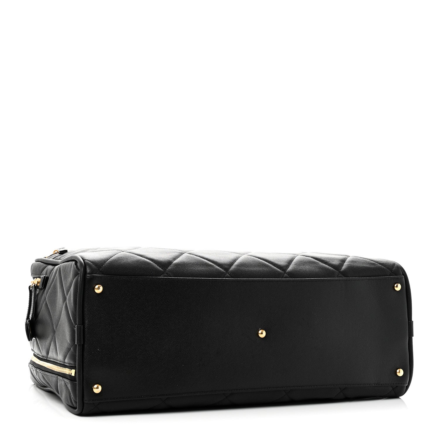 Chanel Shiny Grained Calfskin Quilted Travel Bowling Bag Black