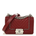 Chanel Aged Calfskin Chevron Quilted Small Jacket Boy Flap Red