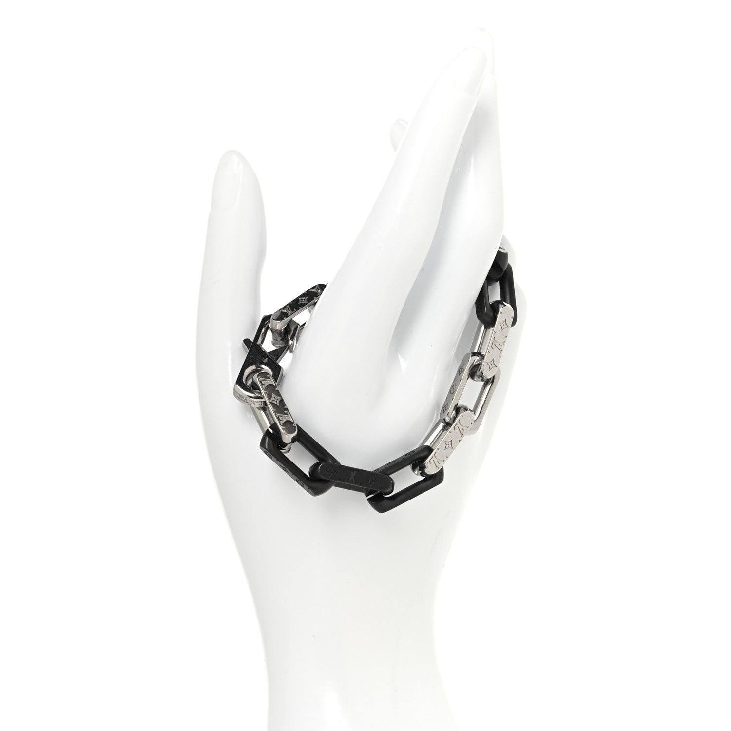 Louis Vuitton Metal Monogram Chain Bracelet Silver Black