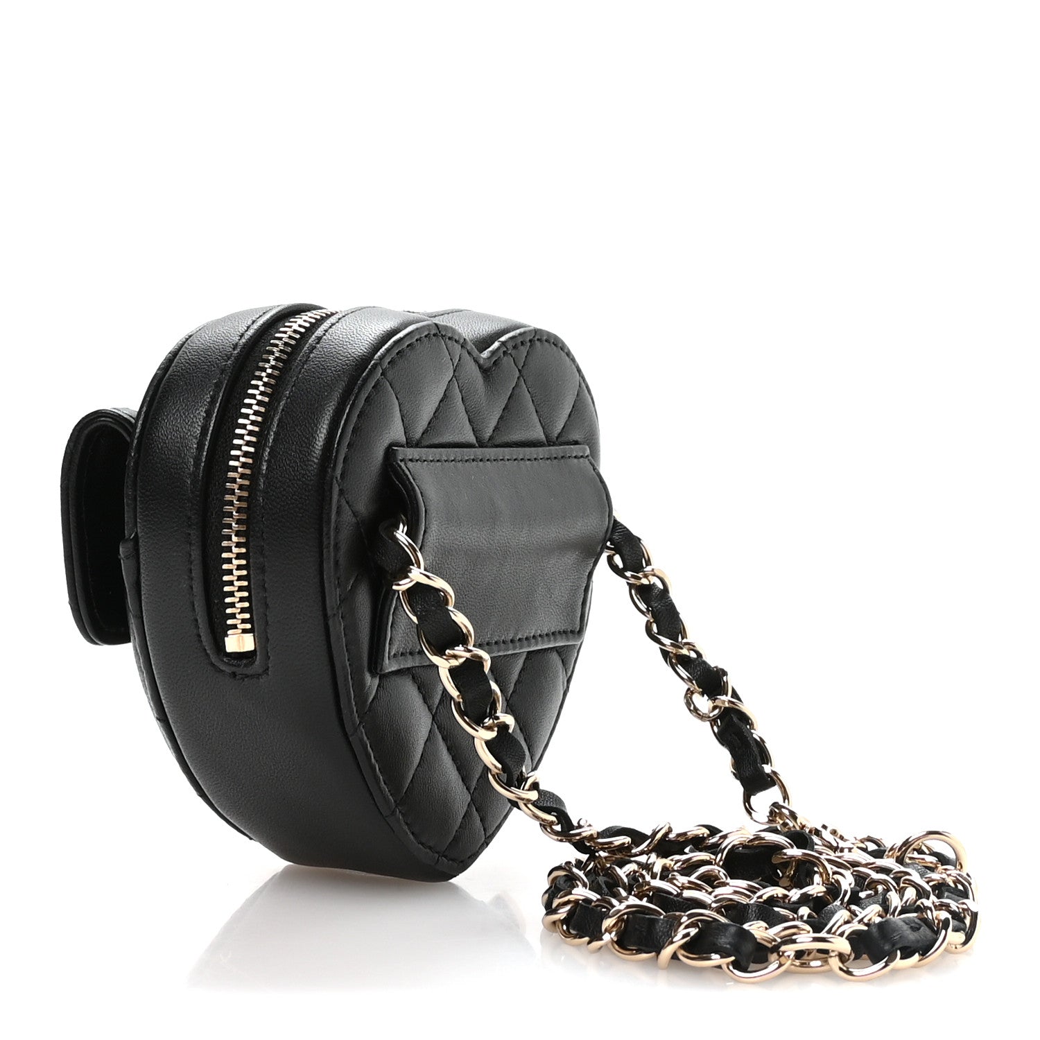 Chanel Lambskin Quilted CC In Love Heart Waist Belt Bag With Chain Black