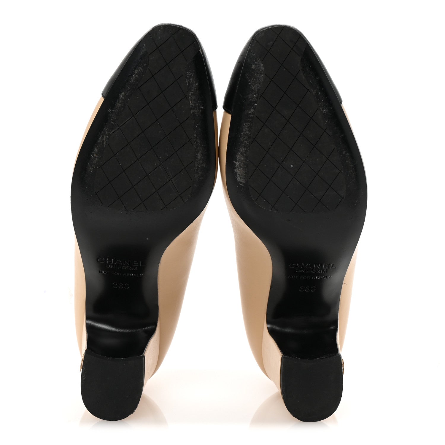 Lambskin Cap Toe CC Uniform Pumps 38 Beige Black