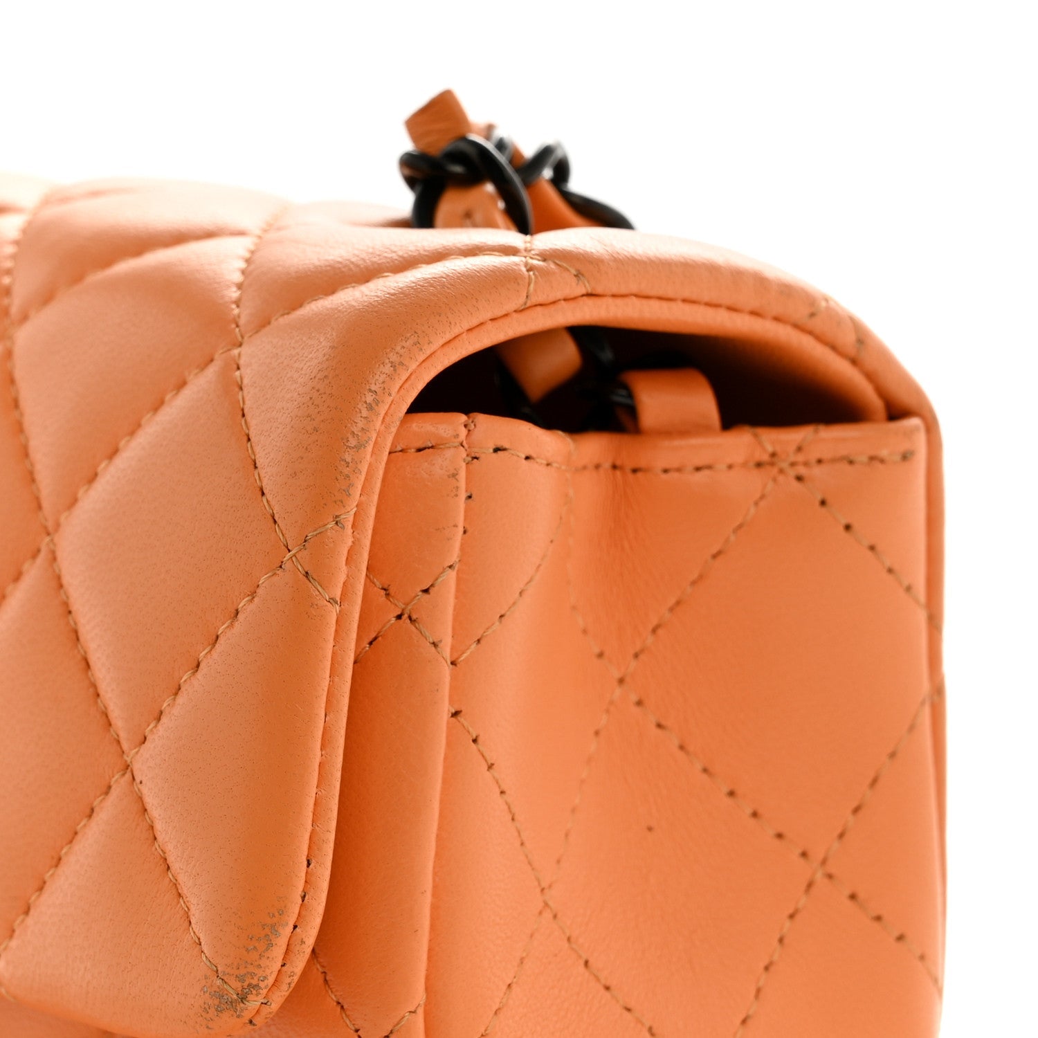 Chanel Lambskin Quilted Mini Rectangular Flap Orange