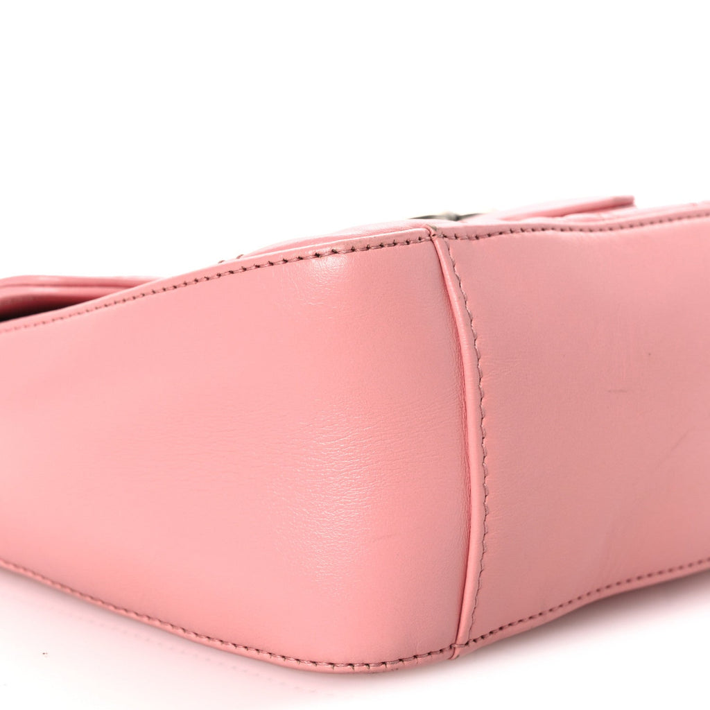 Gucci Calfskin Matelasse Mini GG Marmont Top Handle Shoulder Bag Wild Rose