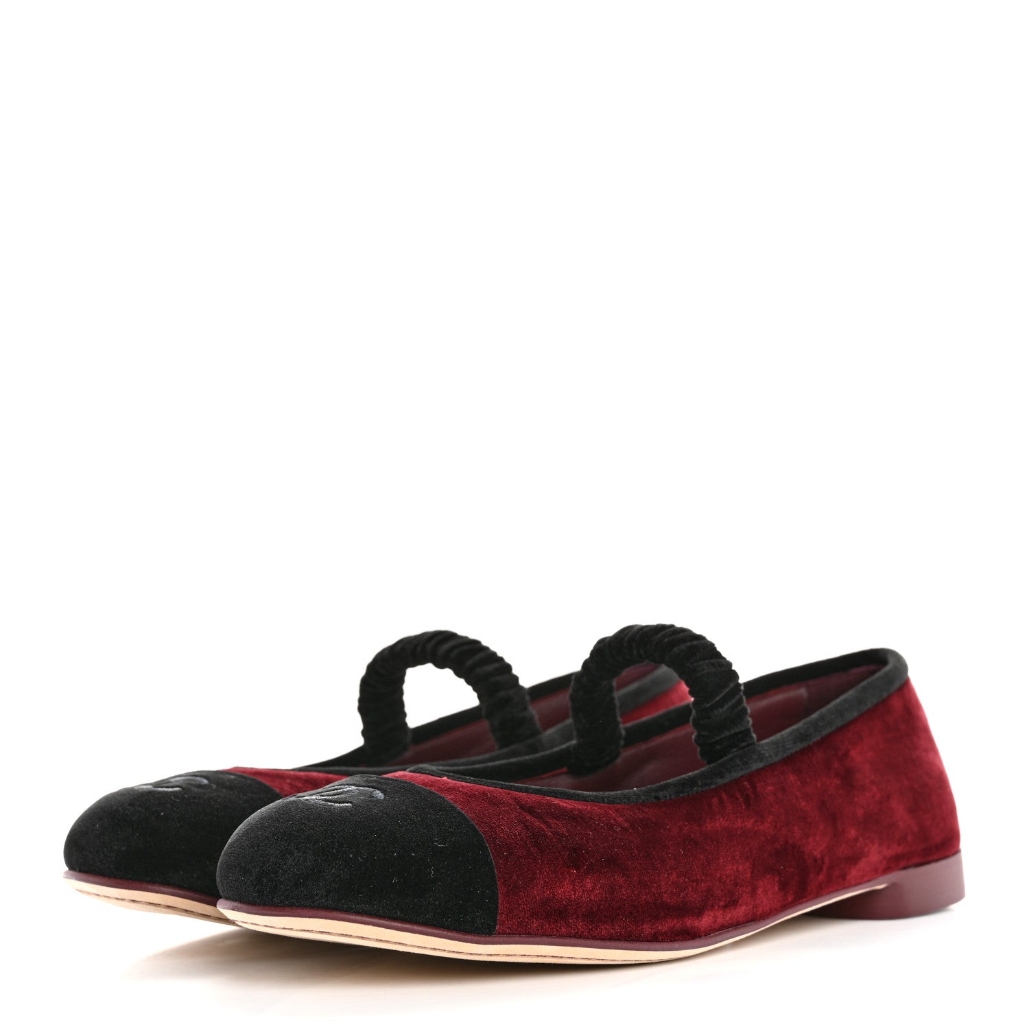 Chanel Velvet Mary Jane Flats 38 Burgundy Black
