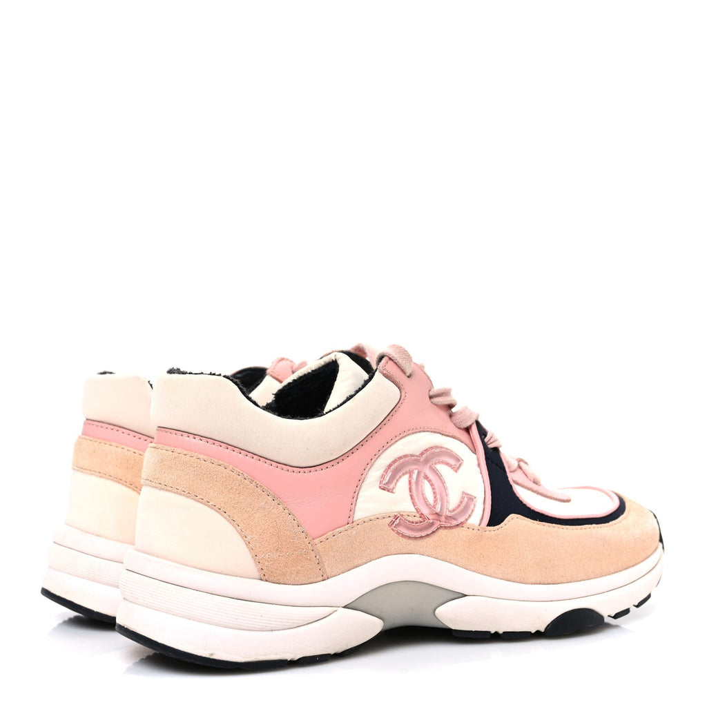 Nylon Lambskin Suede Calfskin CC Sneakers 35 Pink White Black