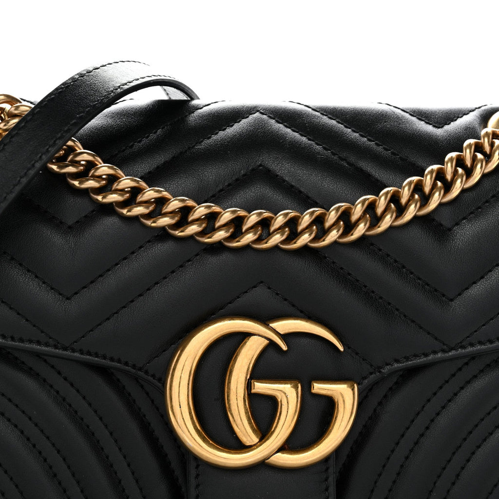 Gucci Calfskin Matelasse Small GG Marmont Shoulder Bag Black