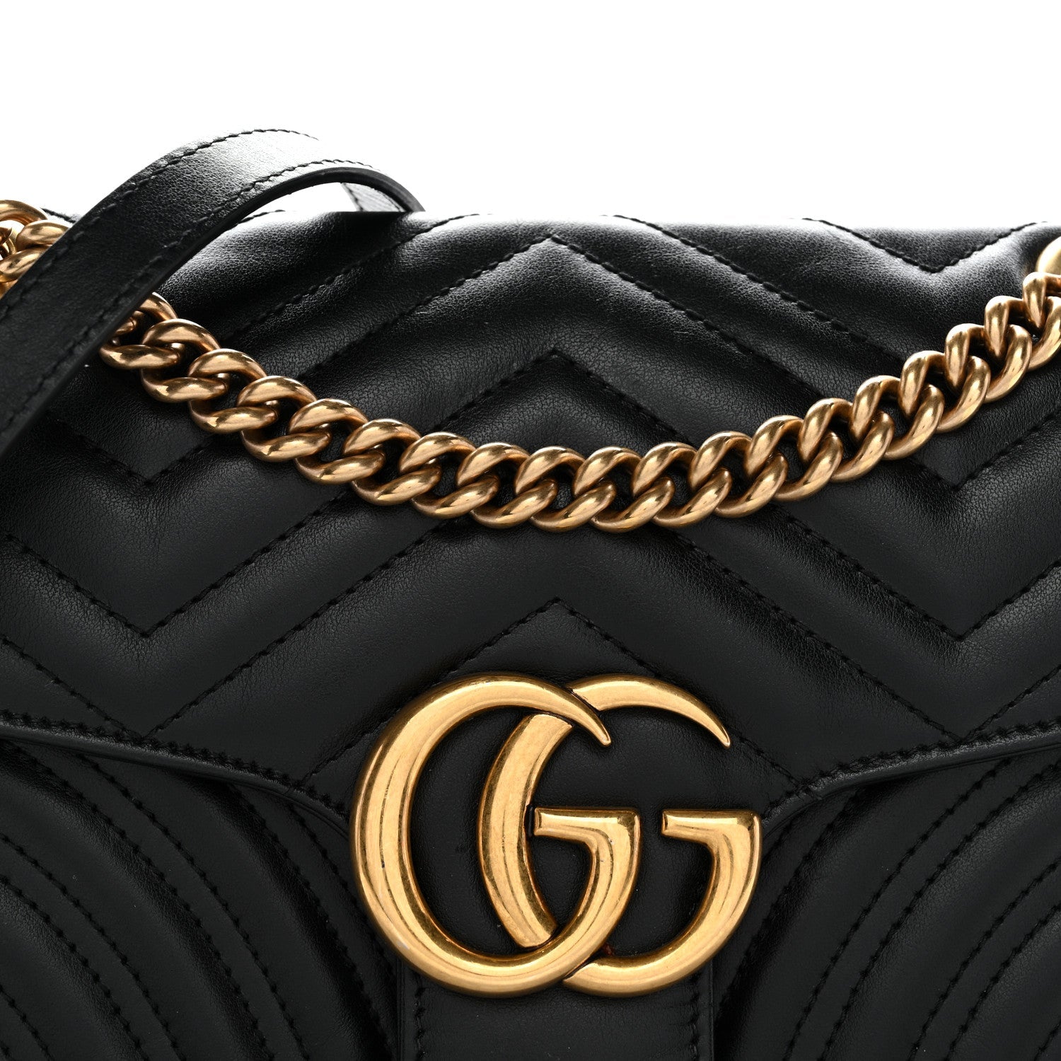 Gucci Calfskin Matelasse Small GG Marmont Shoulder Bag Black