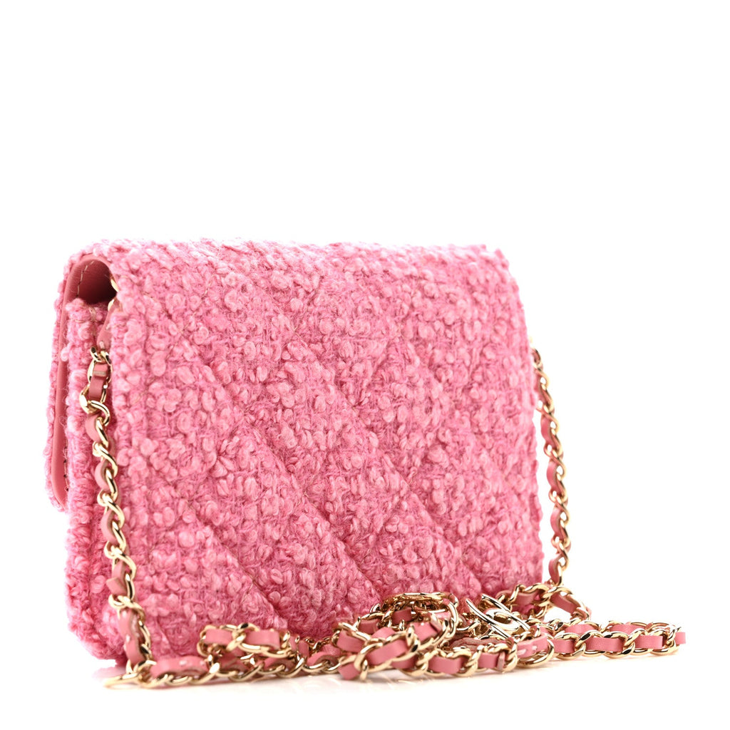 Chanel Tweed Quilted Flap Chain Waist Bag Pink