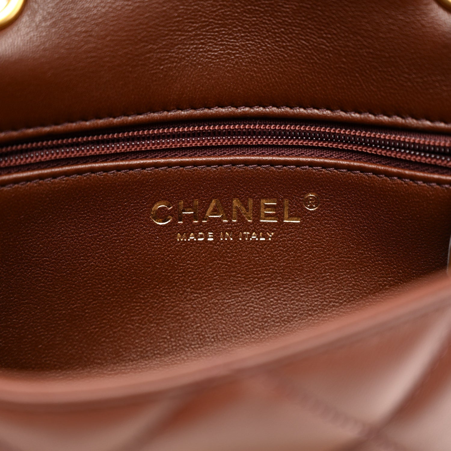 Chanel Shearling Lambskin Quilted Mini Furry Coco Flap Beige Dark Brown