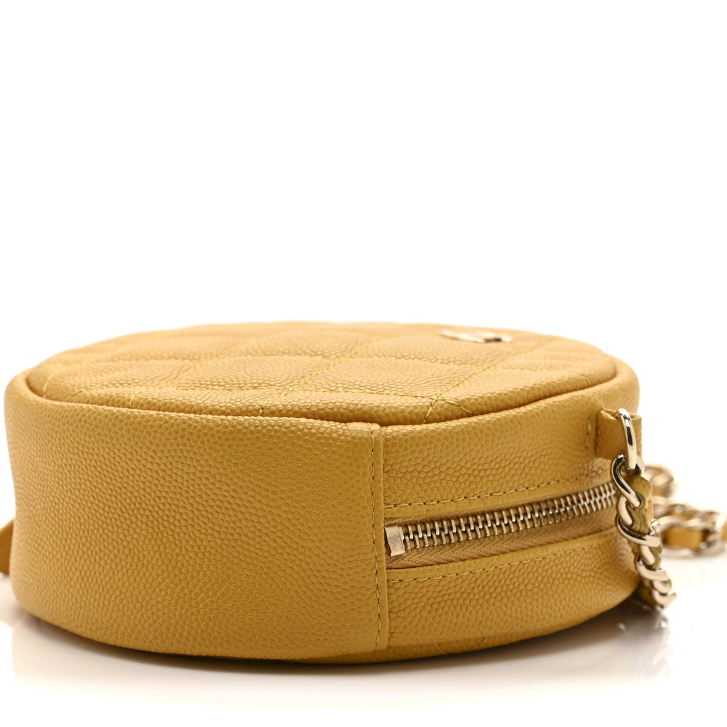 Chanel Caviar Quilted Round Clutch With Chain Yellow