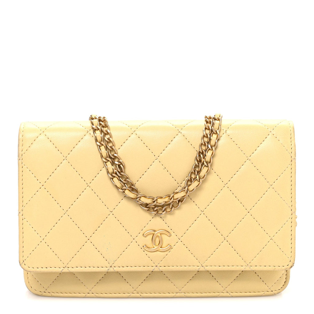 Chanel Lambskin Quilted Enamel Wallet On Chain WOC Yellow