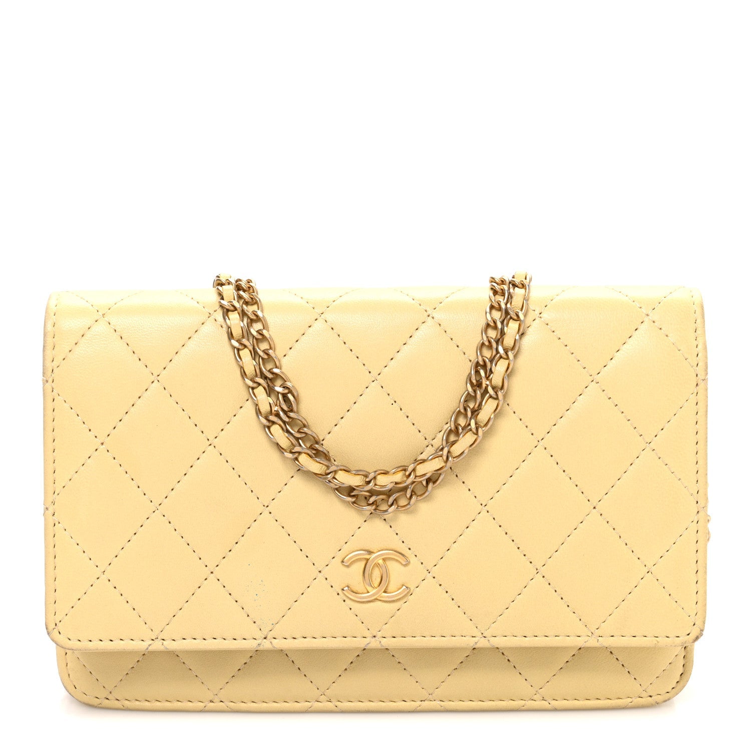 Chanel Lambskin Quilted Enamel Wallet On Chain WOC Yellow