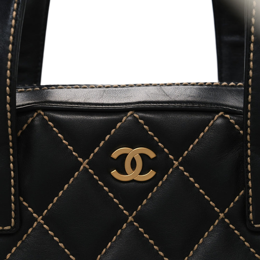 Chanel Calfskin Wild Stitch Top Handle Bag Black