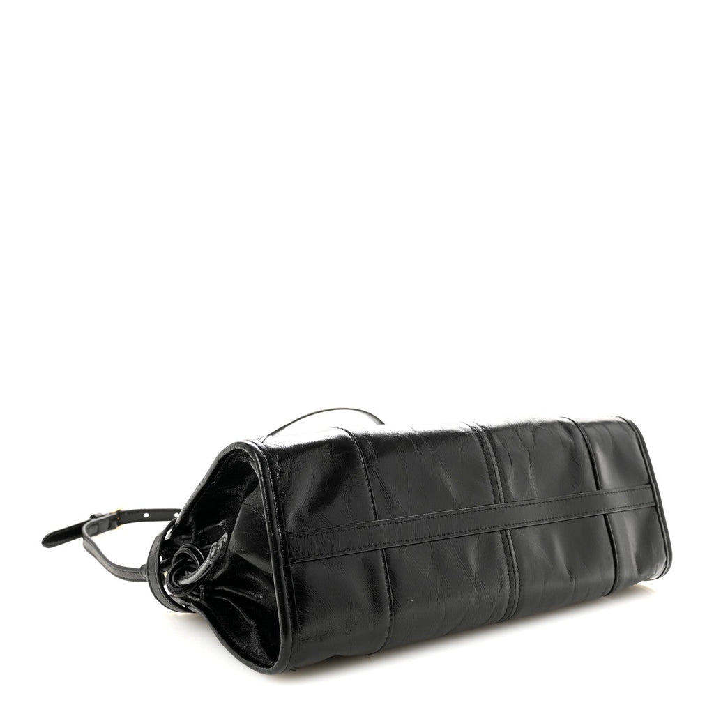 Prada Glossy Calfskin Triangle Medium Bonnie Shoulder Bag Black