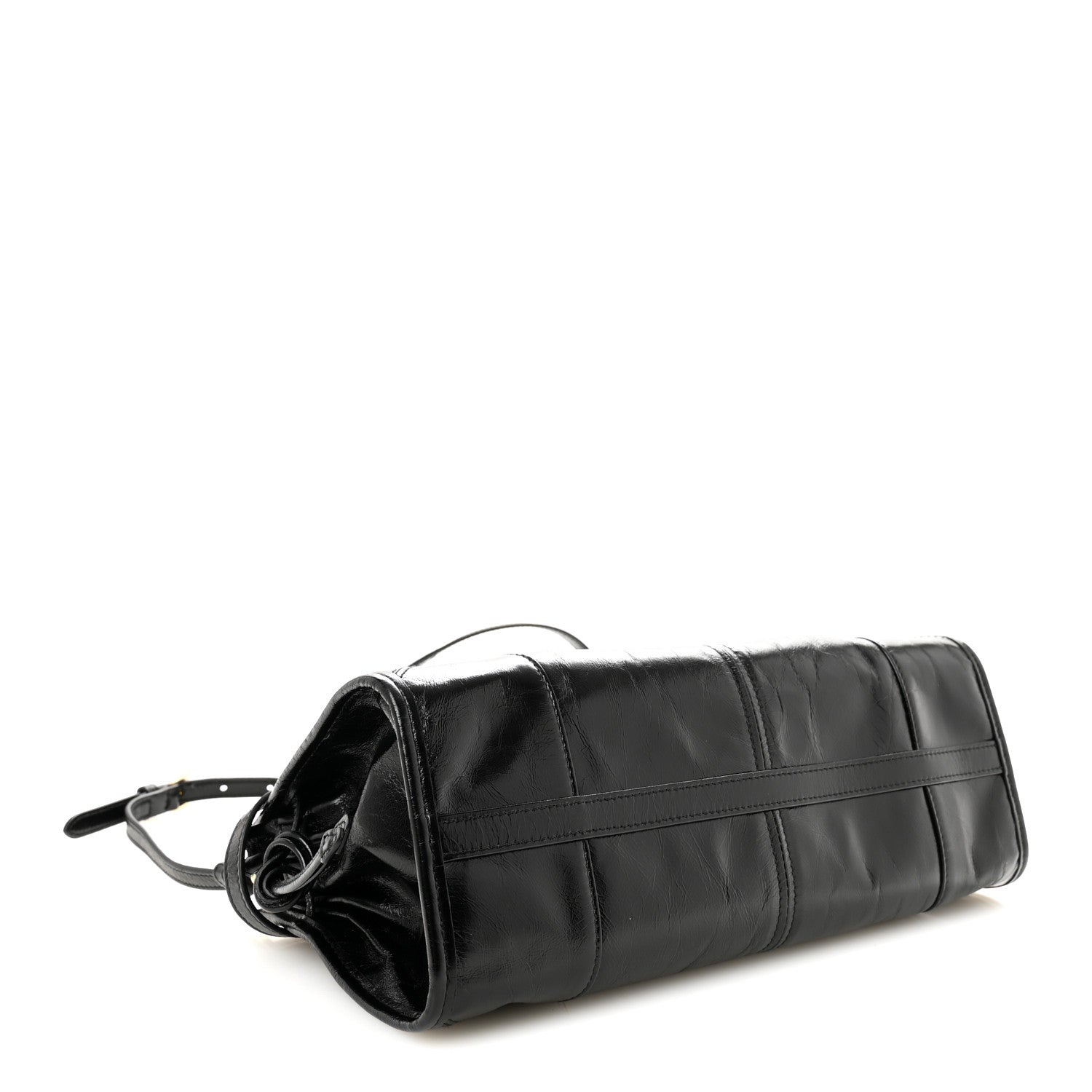 Prada Glossy Calfskin Triangle Medium Bonnie Shoulder Bag Black