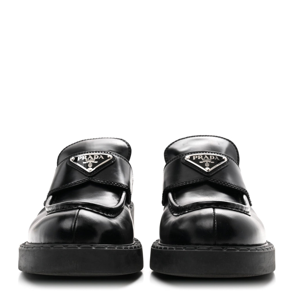 Prada Spazzolato Metal Triangle Logo 50mm Loafers 36.5 Black