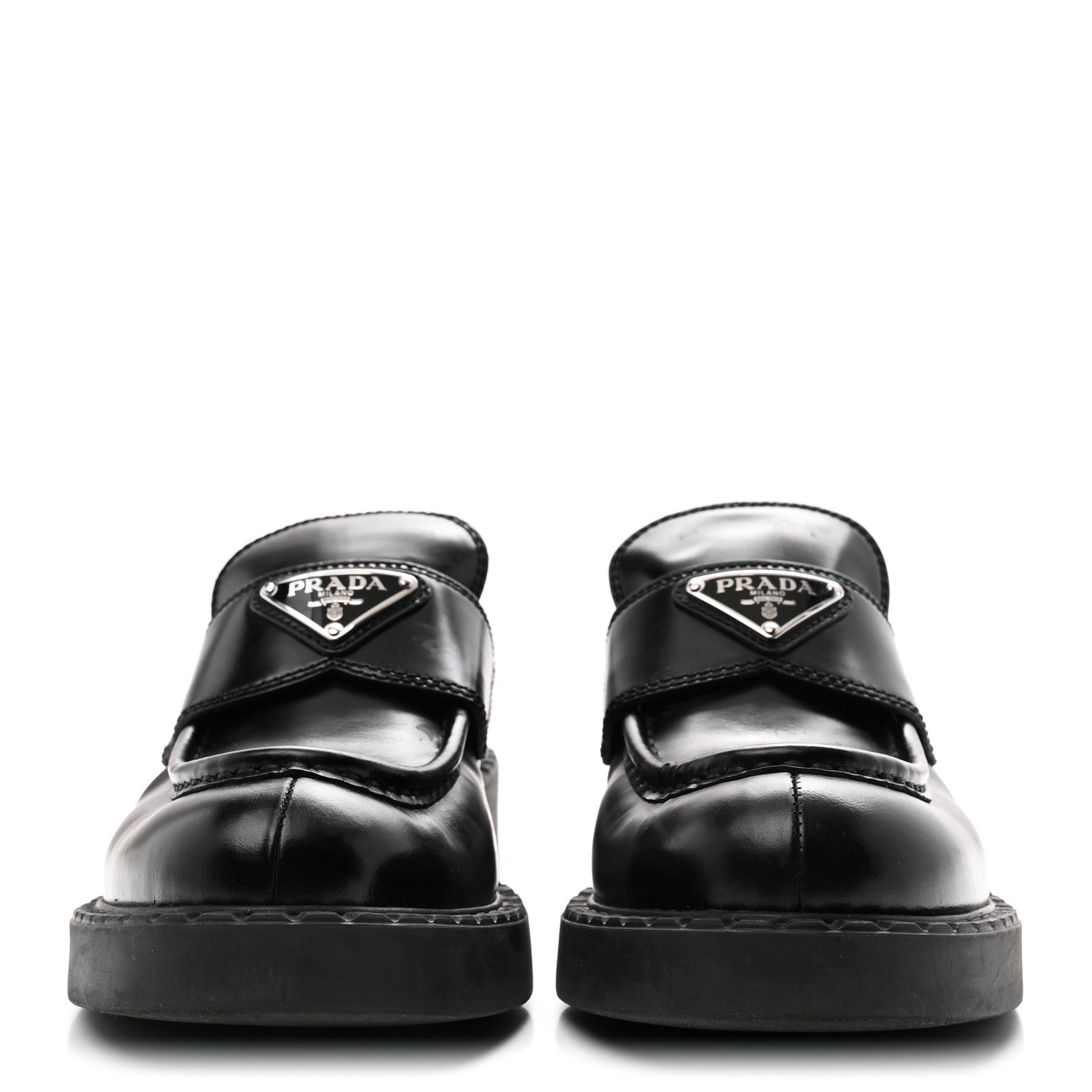Prada Spazzolato Metal Triangle Logo 50mm Loafers 36.5 Black