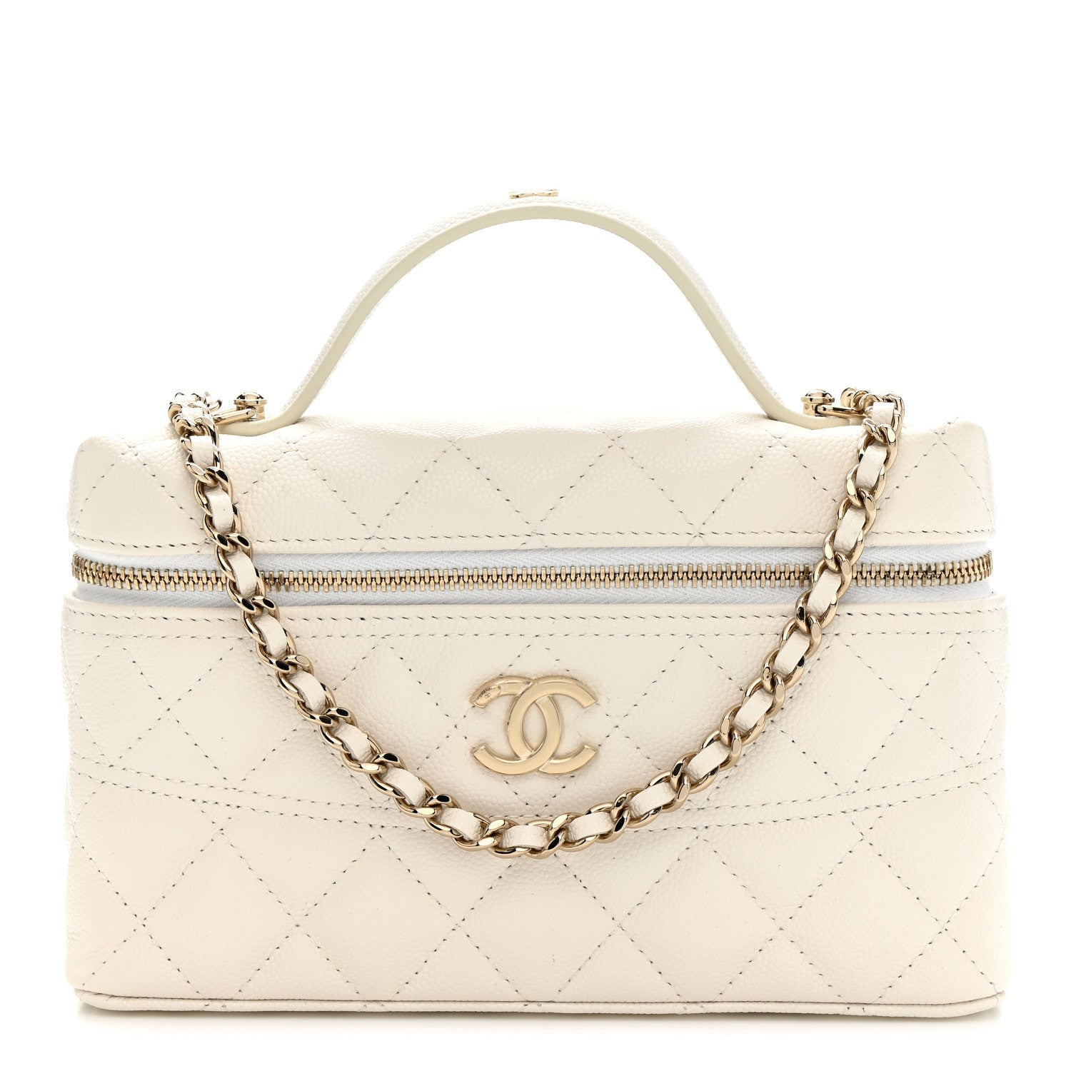 Caviar Quilted Trendy Handle Slim Vanity Ecru