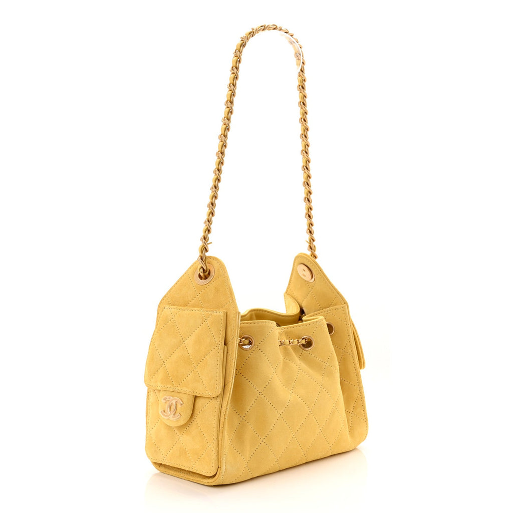 Chanel Suede Quilted Mini Chanel 25 Handbag Yellow