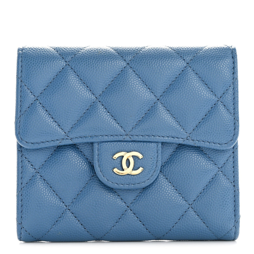 Caviar Quilted Compact Flap Wallet Blue