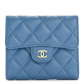Caviar Quilted Compact Flap Wallet Blue