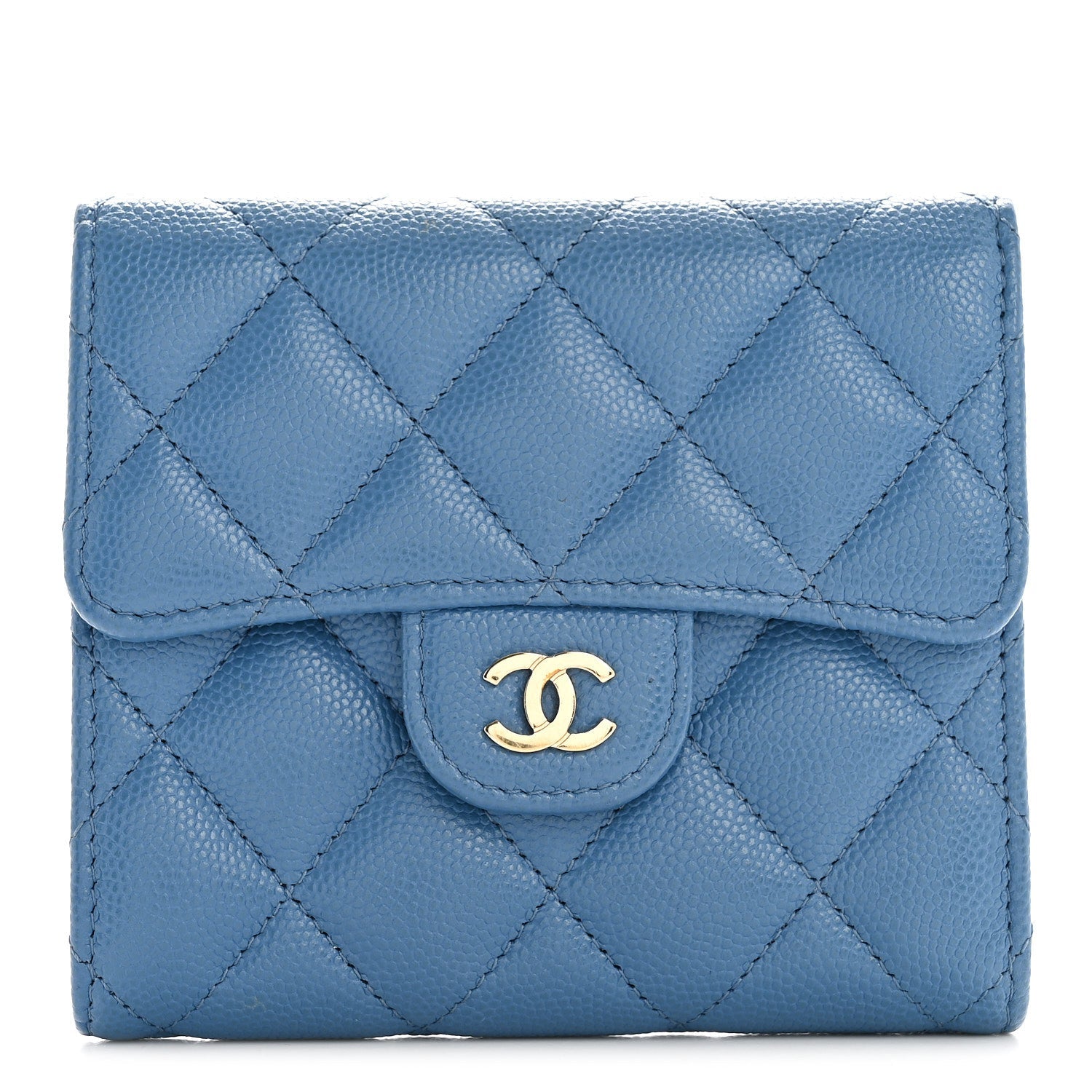Caviar Quilted Compact Flap Wallet Blue