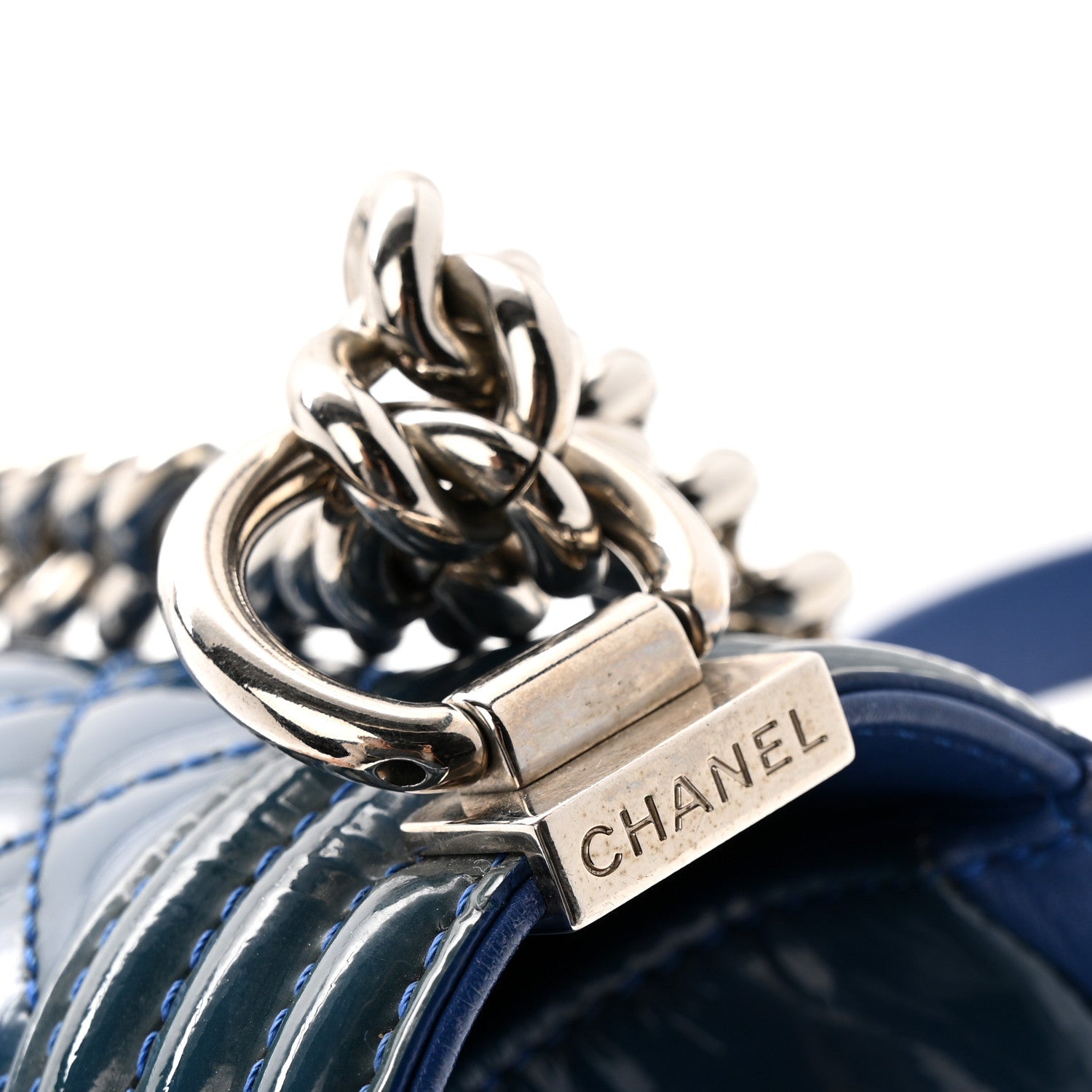 Chanel Patent Calfskin Quilted Medium Plexiglass Boy Flap Blue