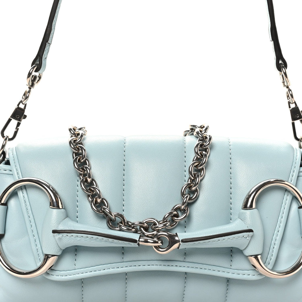 Gucci Nappa Vertical Matelasse Medium Maxi Horsebit Chain Shoulder Bag Crystal Snow