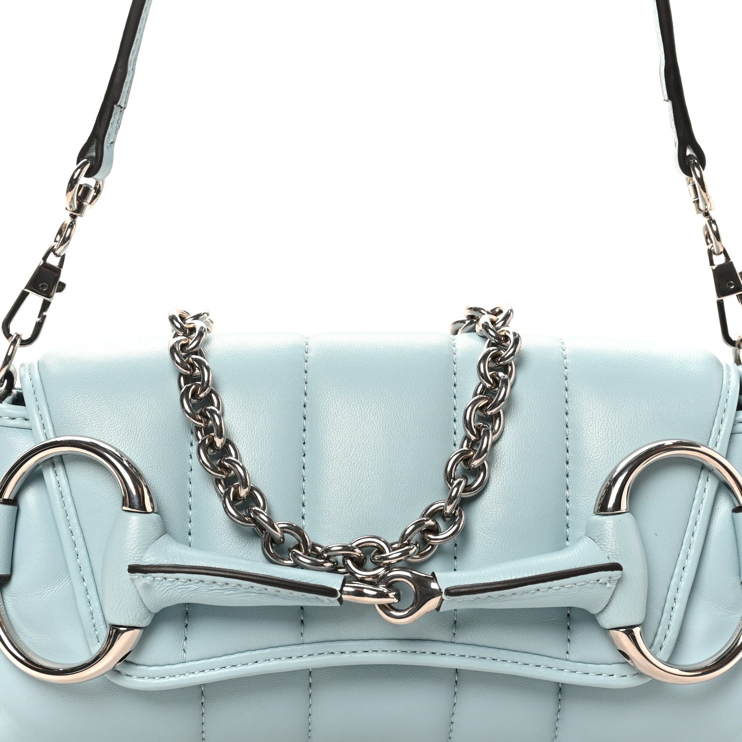 Gucci Nappa Vertical Matelasse Medium Maxi Horsebit Chain Shoulder Bag Crystal Snow