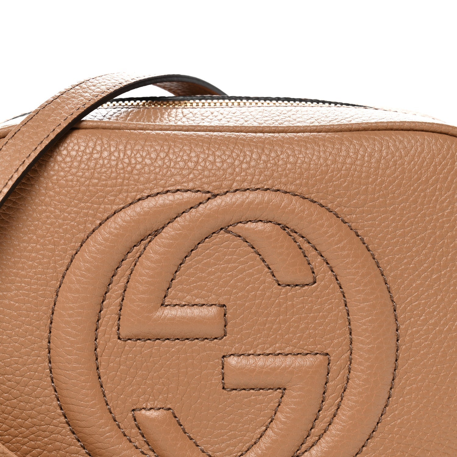 Gucci Pebbled Calfskin Small Soho Disco Bag Camelia