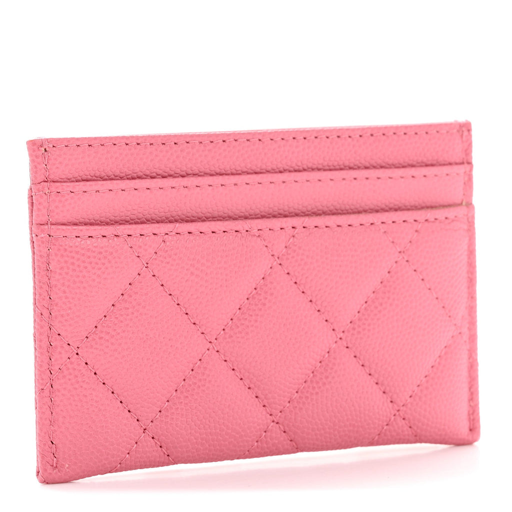 Caviar Quilted Textured CC Card Holder Pink