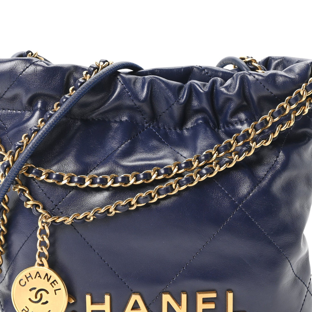 Chanel Shiny Calfskin Quilted Mini Chanel 22 Navy Blue
