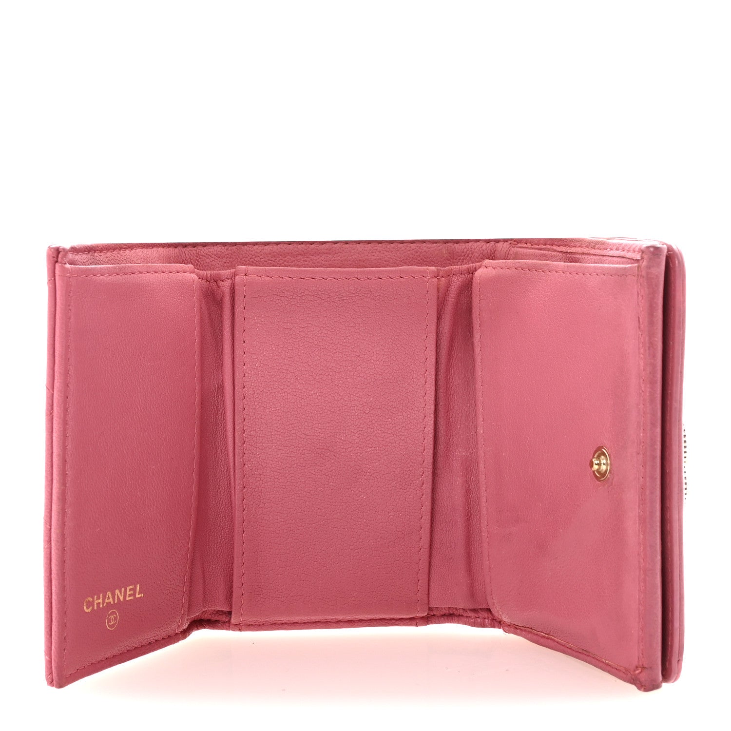Chanel Sheepskin Quilted Vintage Mademoiselle Trifold Wallet Dark Pink