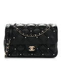 Chanel Lambskin Quilted Pearl Studded Flap Black