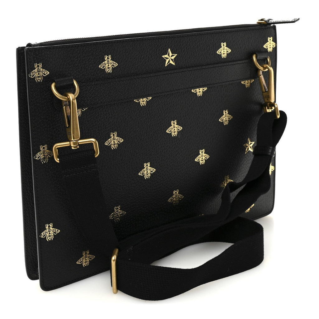 Gucci Grained Calfskin Bee Star Messenger Black